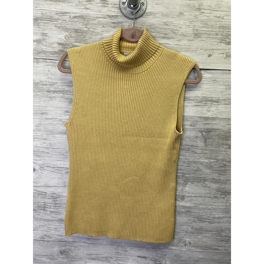 Chico's Vest Womens 3 Yellow Turtleneck Sleeveless Slim Knit Silk Cotton